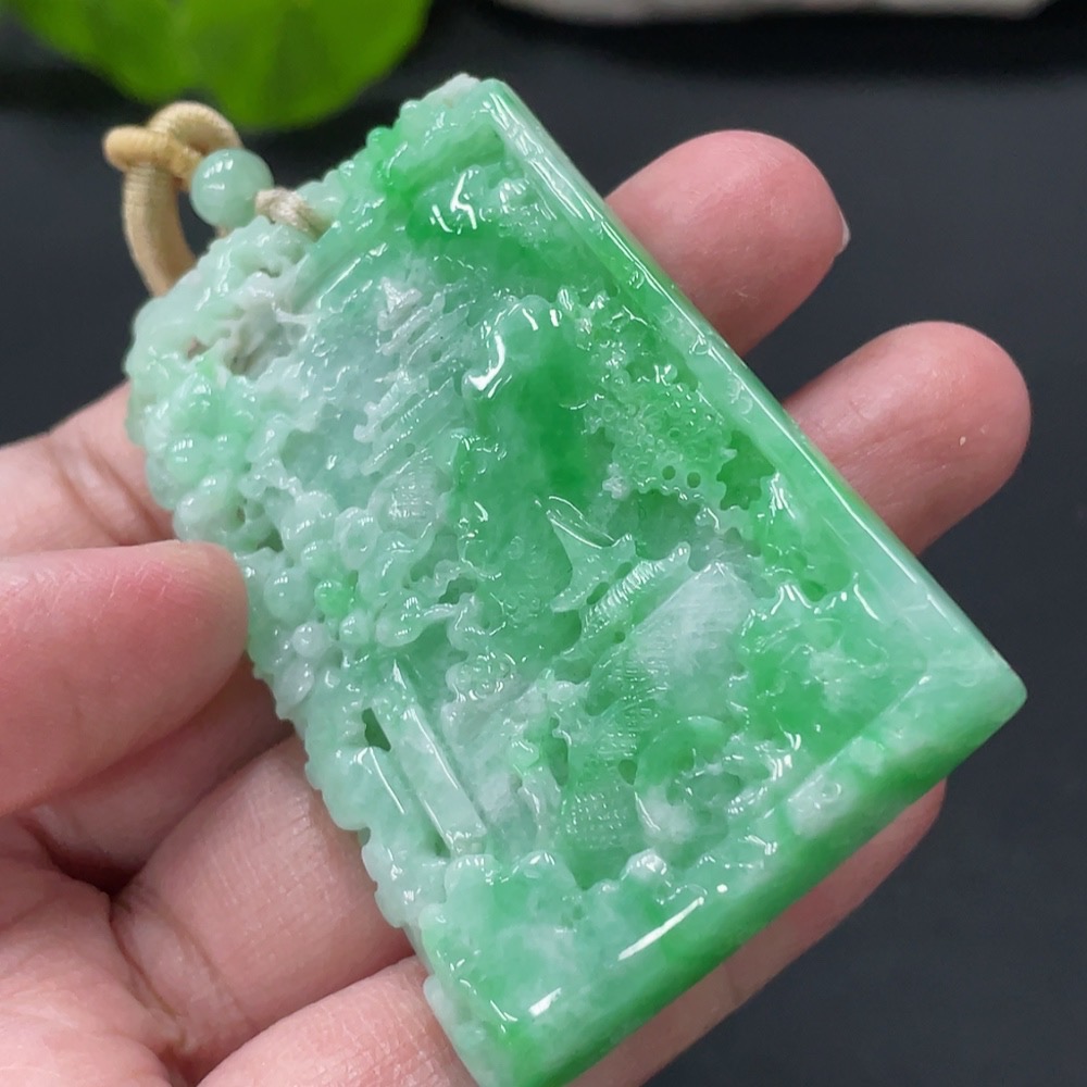 F31688565 Jadeite Landscape Pendant with Cord, Total Weight Approx. 46.1g