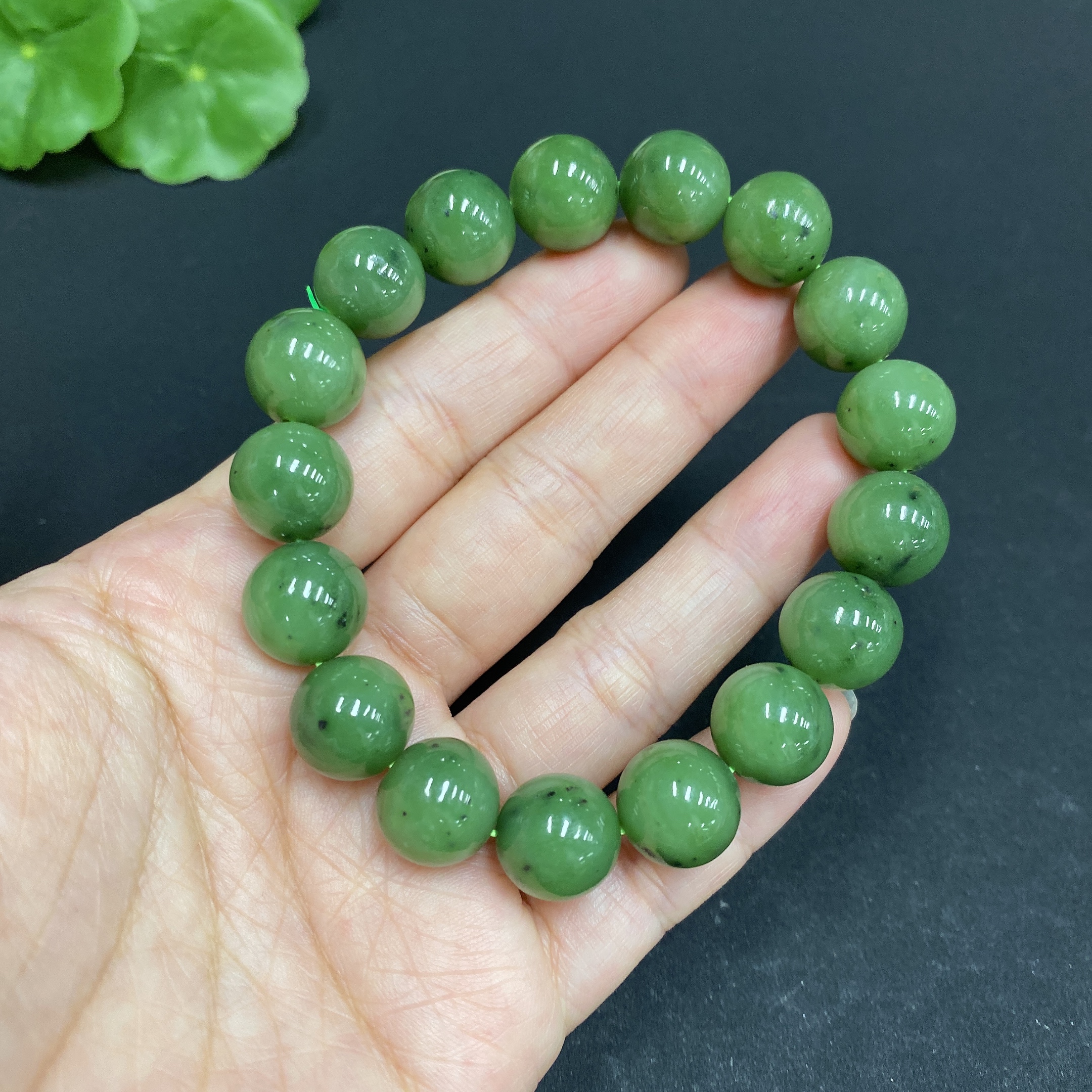 H33846055 Hetian Jade Bead Bracelet, Approx. 11.7mm, Total Weight Approx. 45.1g