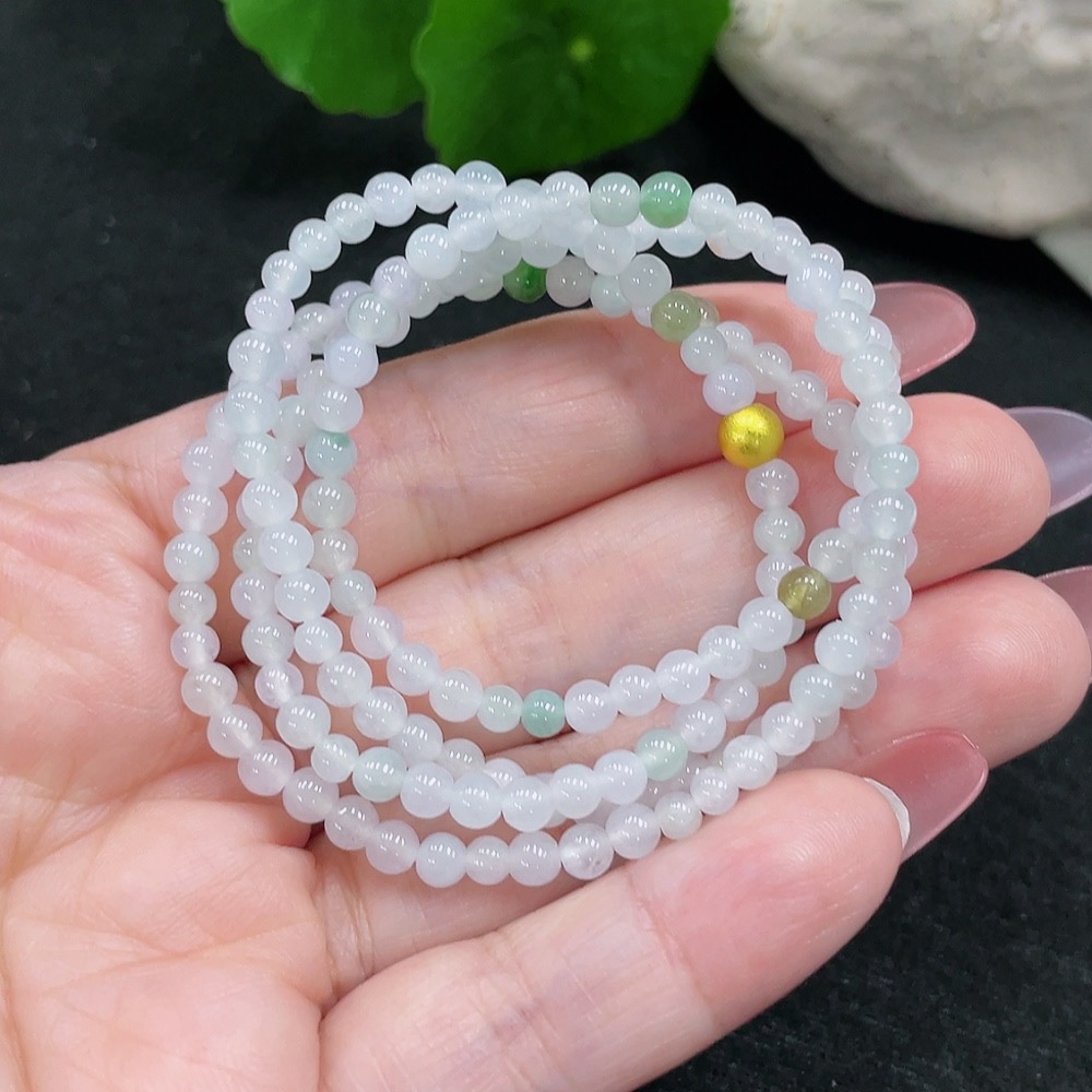 F33826783 Jadeite Beaded Necklace Approx. 3.8mm Non-Gold-Inlaid Total Weight Approx. 13.48g