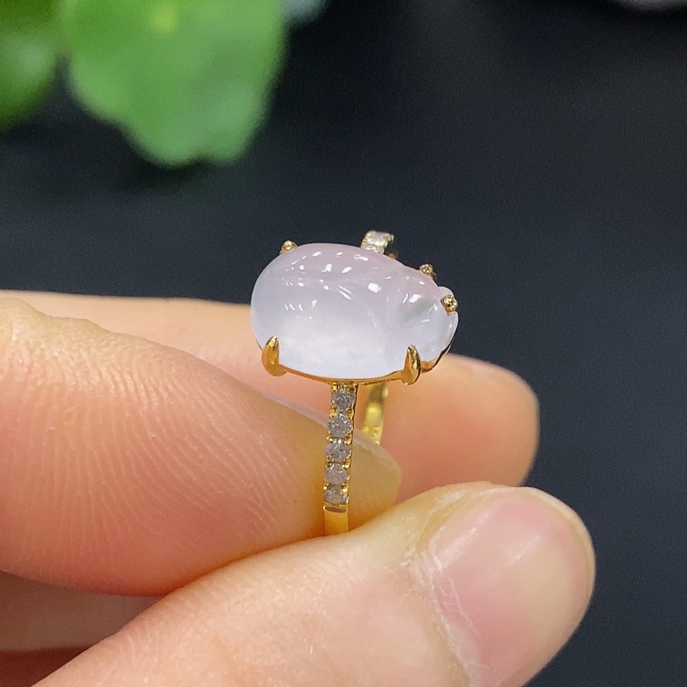 F26012508 Jadeite Inlaid Ring 18k Size 13 Total Weight Approx. 1.82g