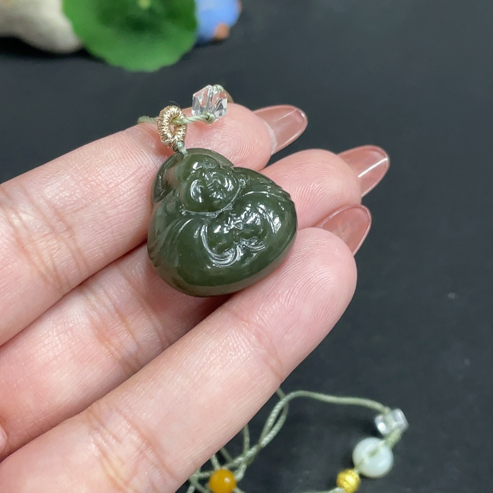 H34054040 Hetian Jade Pendant    Buddha    Total Weight [with rope] 11.6g