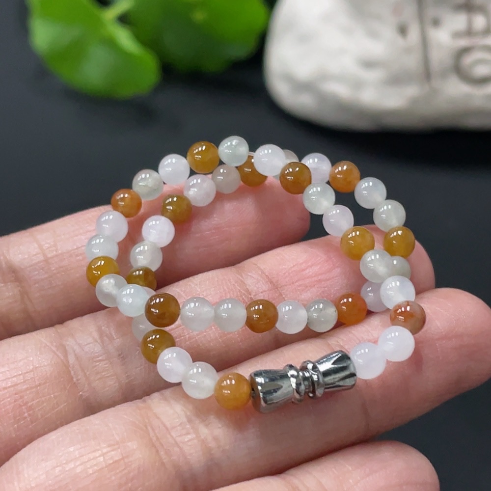 F32721198 JadeiteBeaded Bracelet Approx. 4mm Non-Gold Clasp Total Weight 6.12g Color Origin Undetermined