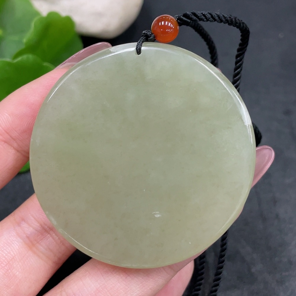 H33884873 Hetian Jade Pendant - Landscape Plaque, Total Weight (Including Rope): Approx. 43.1g