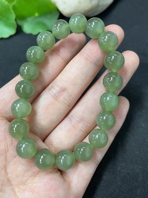 H46574150 和田玉手串 卡9.6mm左右 货品总重约27.6g