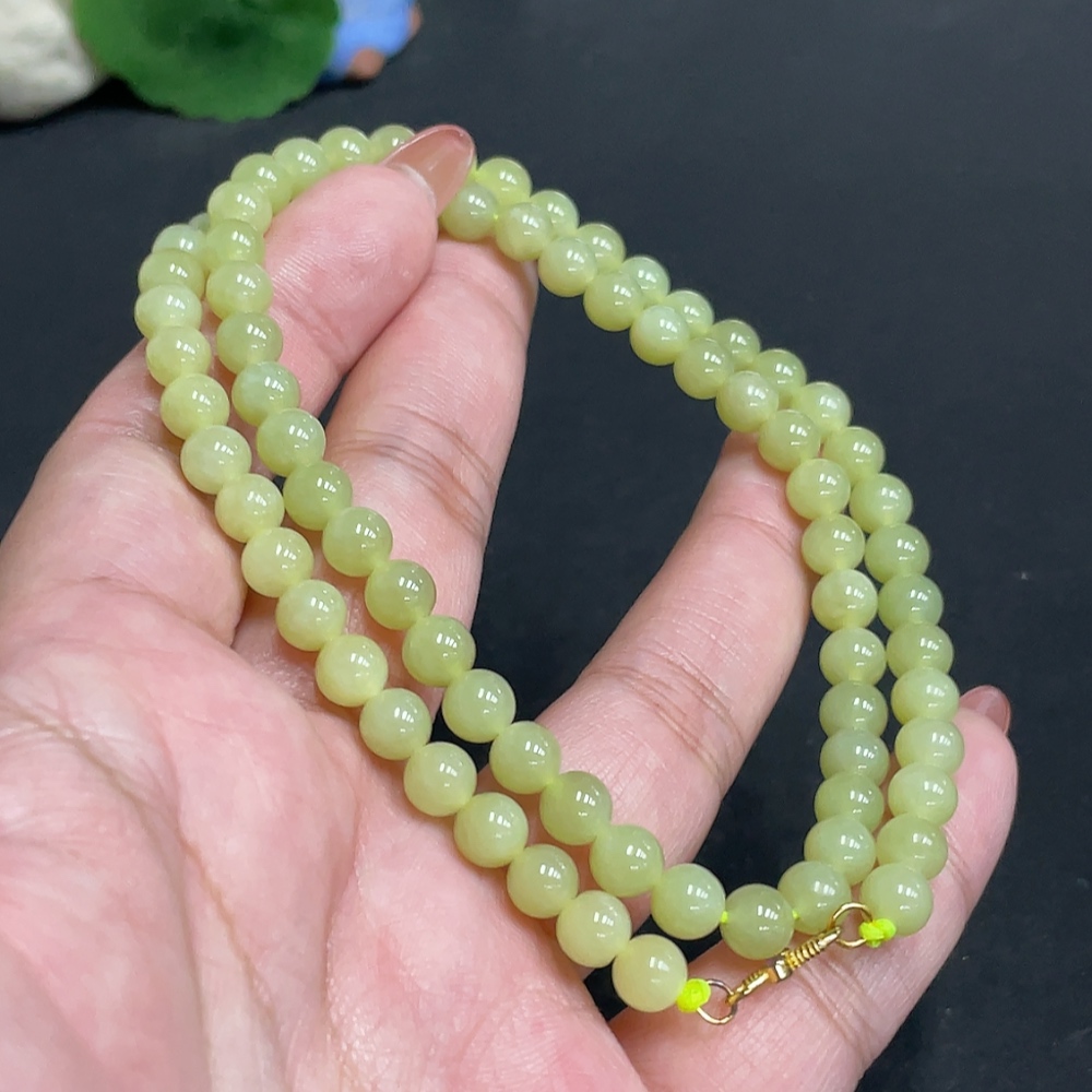 H34011808 Hetian Jade Bead Necklace, Approx. 5.9mm, Total Weight Approx. 26.2g, Non-Gold
