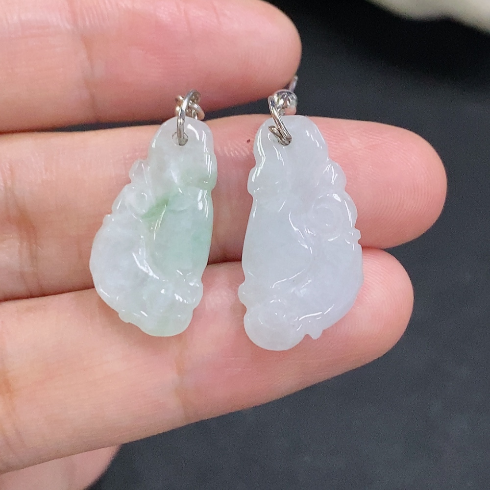 F32802323 Jadeite Inlaid Earrings Non-Gold Inlaid Total Weight About 3.5g