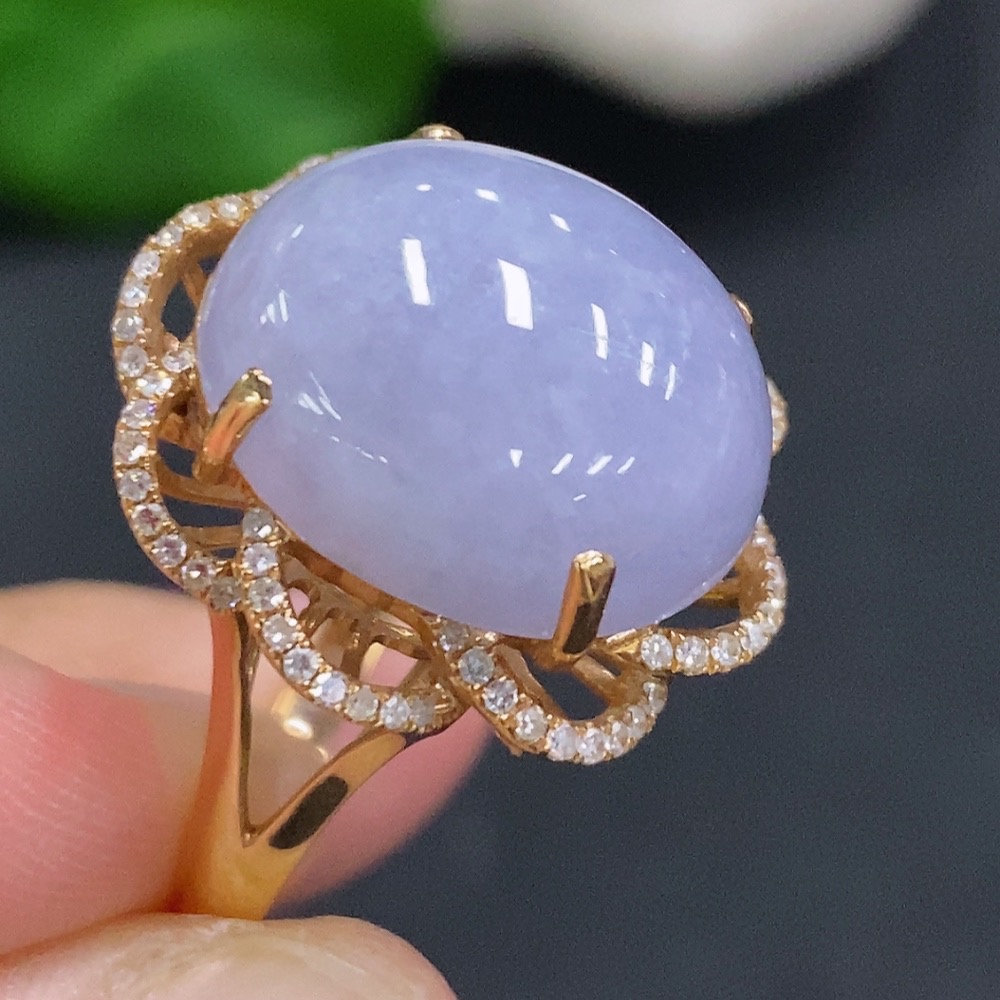 F34001323 Jadeite Cabochon Ring 18k Gold Total Weight Approx. 8.7g Size 17 with Diamond Accents