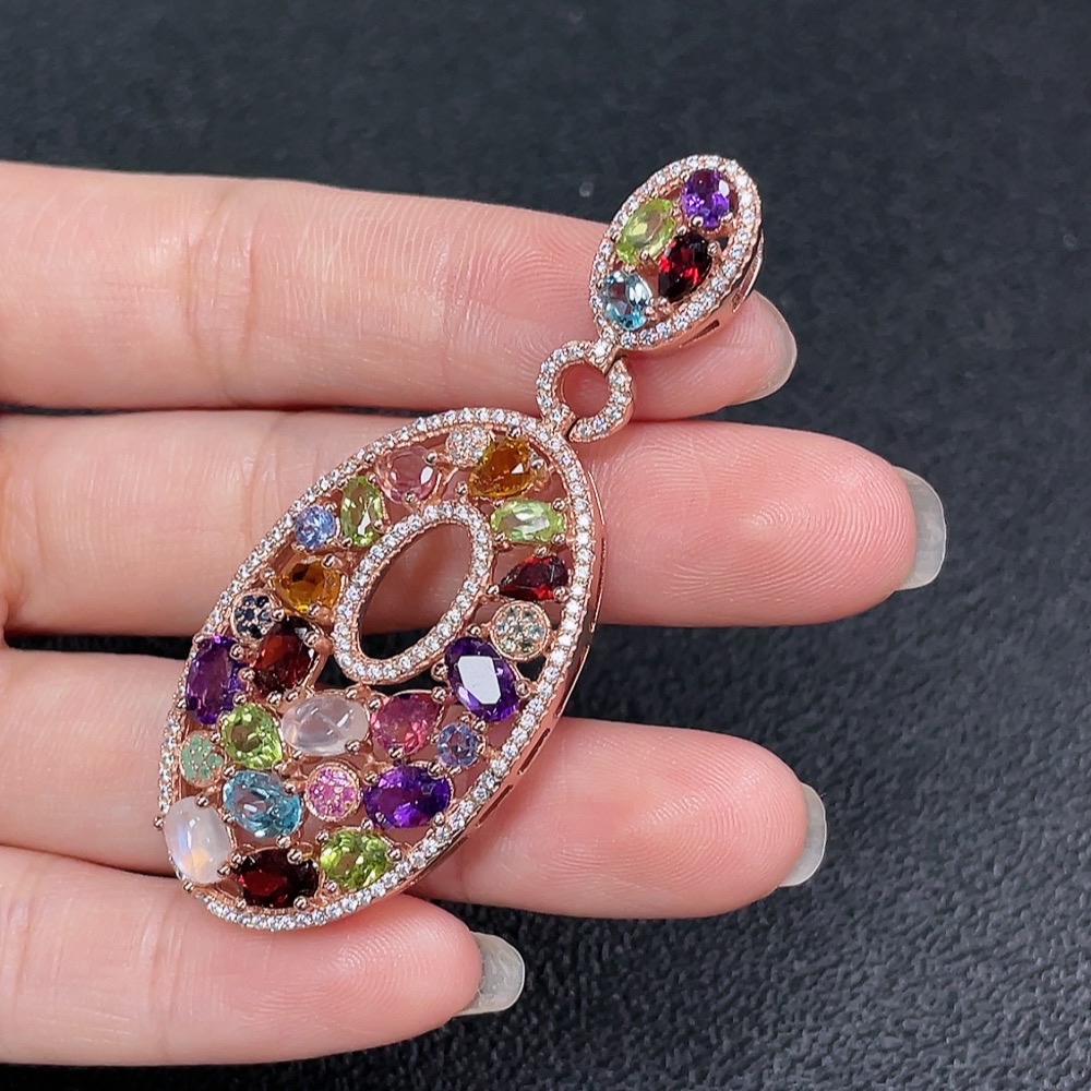 C35092131 Crystal Pendant with Peridot + Garnet + Tourmaline + Tanzanite + Moonstone + Topaz (Color Origin Undetermined, Accent Stones May Be Non-Natural, Non-Metal, Total Weight Approx. 12.31g, Size About 5.3*4mm)