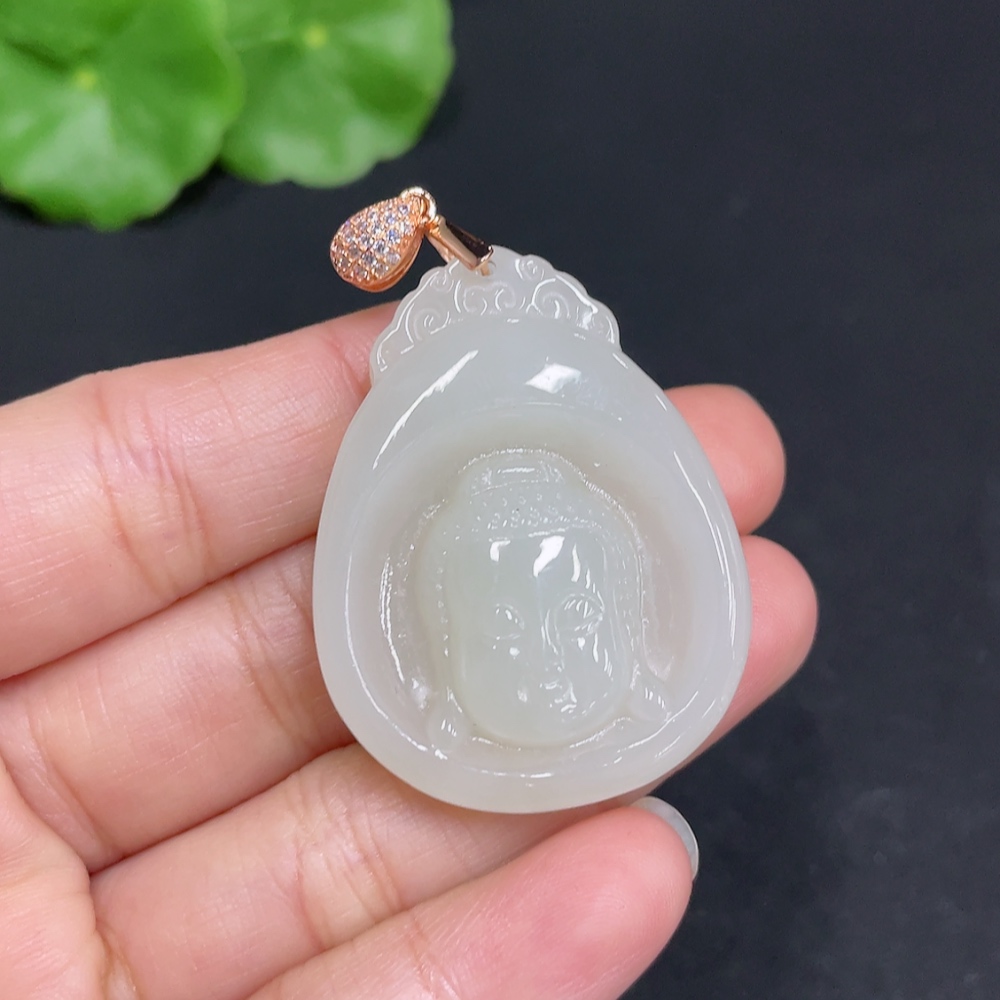 H35102795 Hetian Jade Pendant Buddha Amulet Non-Gold Inlaid Total Weight Approx. 14.7g