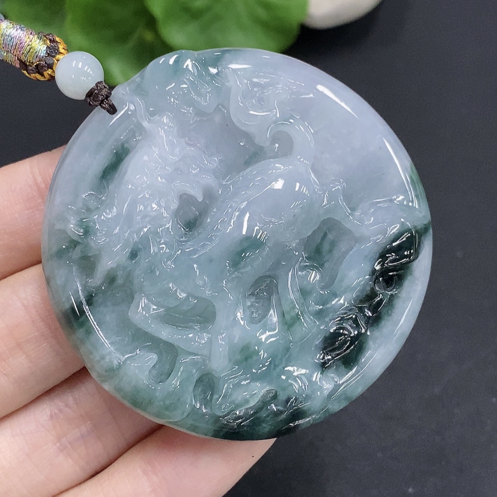 F31688345 Jadeite Kylin Pendant Total Weight Approx. 61.5g (Including Rope Weight)