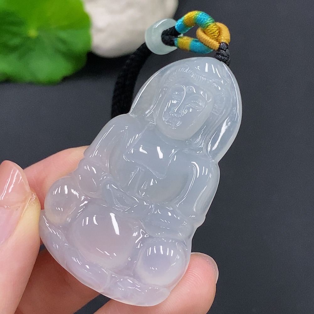 F28295243 Jadeite Guanyin Pendant Total Weight Approx. 18.4g (Including Rope Weight)