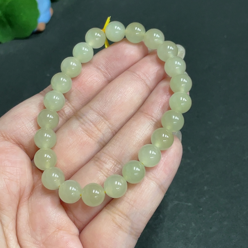 H30464530 Hetian Jade Bracelet, Approx. 7.7 mm Beads, Total Weight Approx. 18.6g