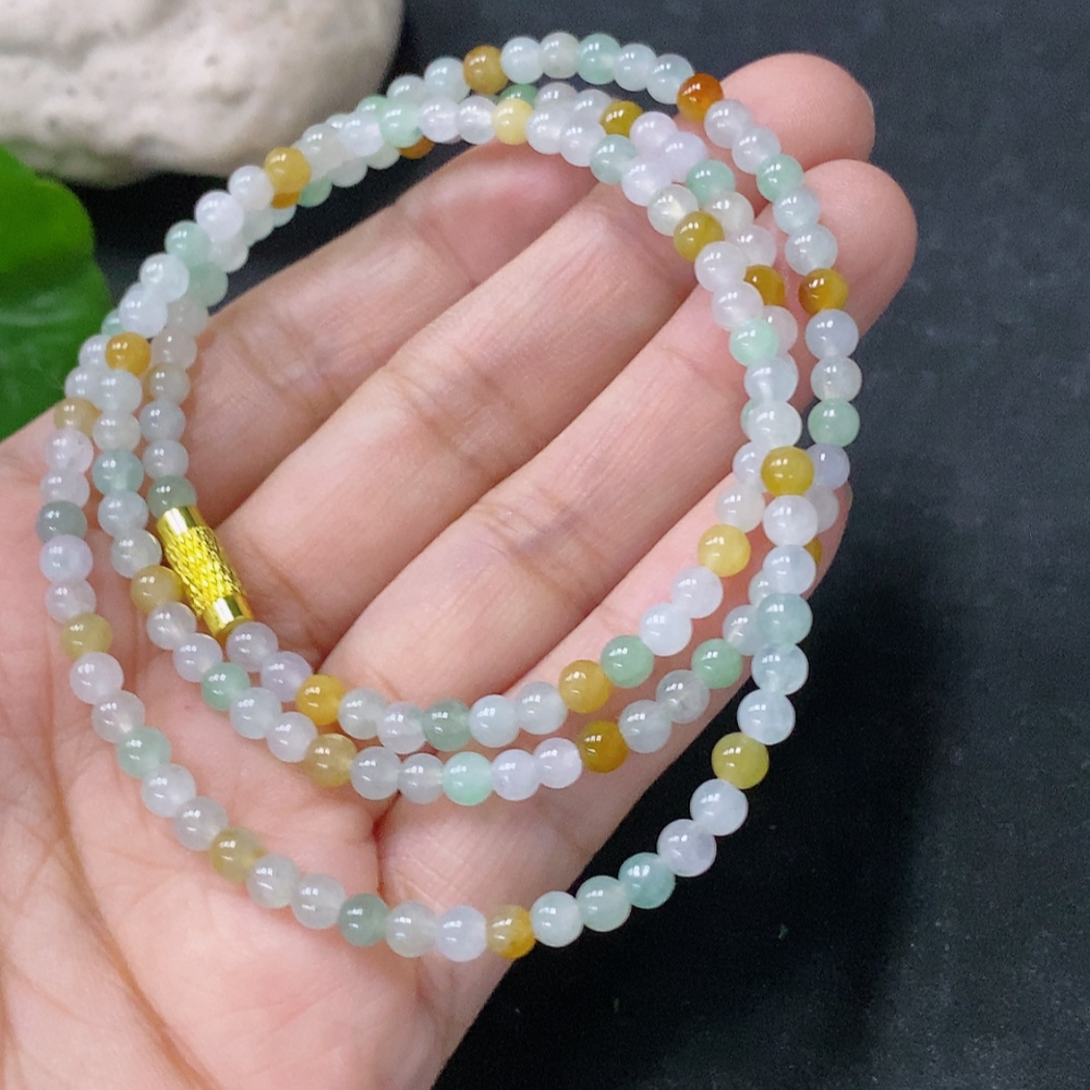 F33912705 Jadeite Bead Necklace Approximately 4mm Non-Gold Total Weight About 14.34g Yellow Part Color Origin Undetermined