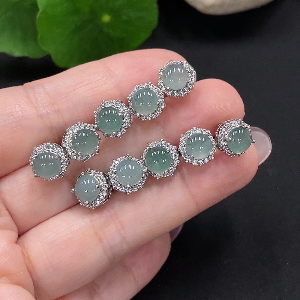 F34981779 Jadeite cabochon inlaid earrings non-metal inlaid