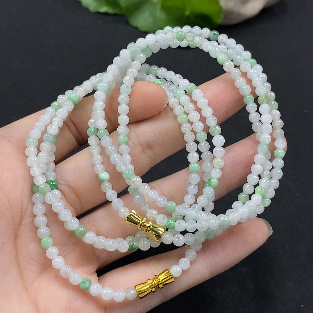 F35165496 Jadeite Beaded Necklace Approx. 3.7mm Non-Gold-Inlaid Total Weight Approx. 26.45g