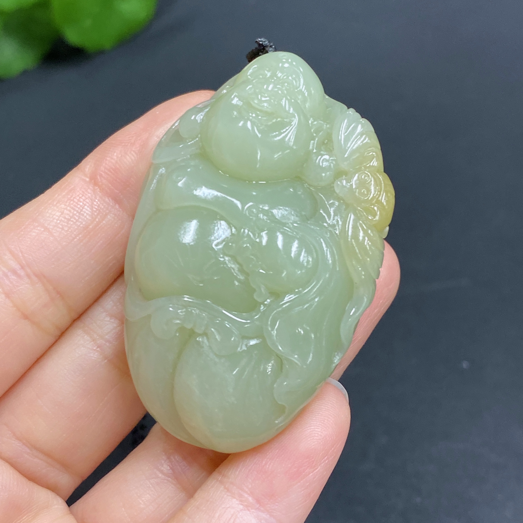 H29328971 Hetian Jade Pendant Buddha Total Weight Approx. (with rope) 46.8g