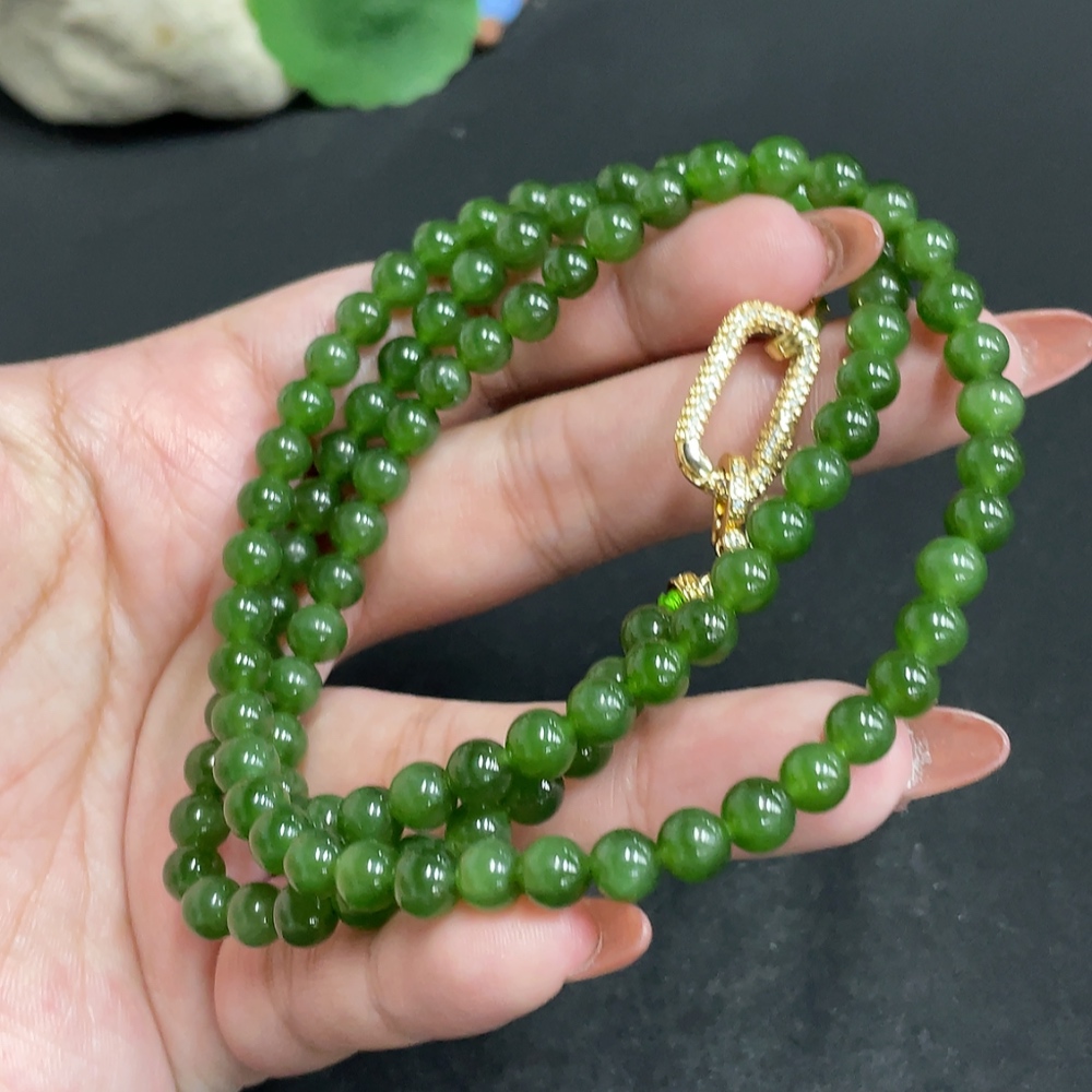 H34004545 Hetian Jade Bead Necklace Approx. 5.5mm Total Weight About 39.3g Non-Gold