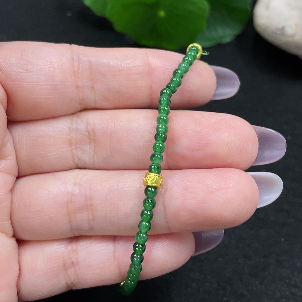 F33918303 Jadeite Beaded Bracelet Approx. 3mm Beads Total Weight Approx. 3.5g Non-gold-inlaid