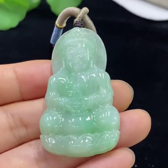 F33910483 Jadeite Guanyin Pendant Total Weight Approx. 20.84g (Including Rope)