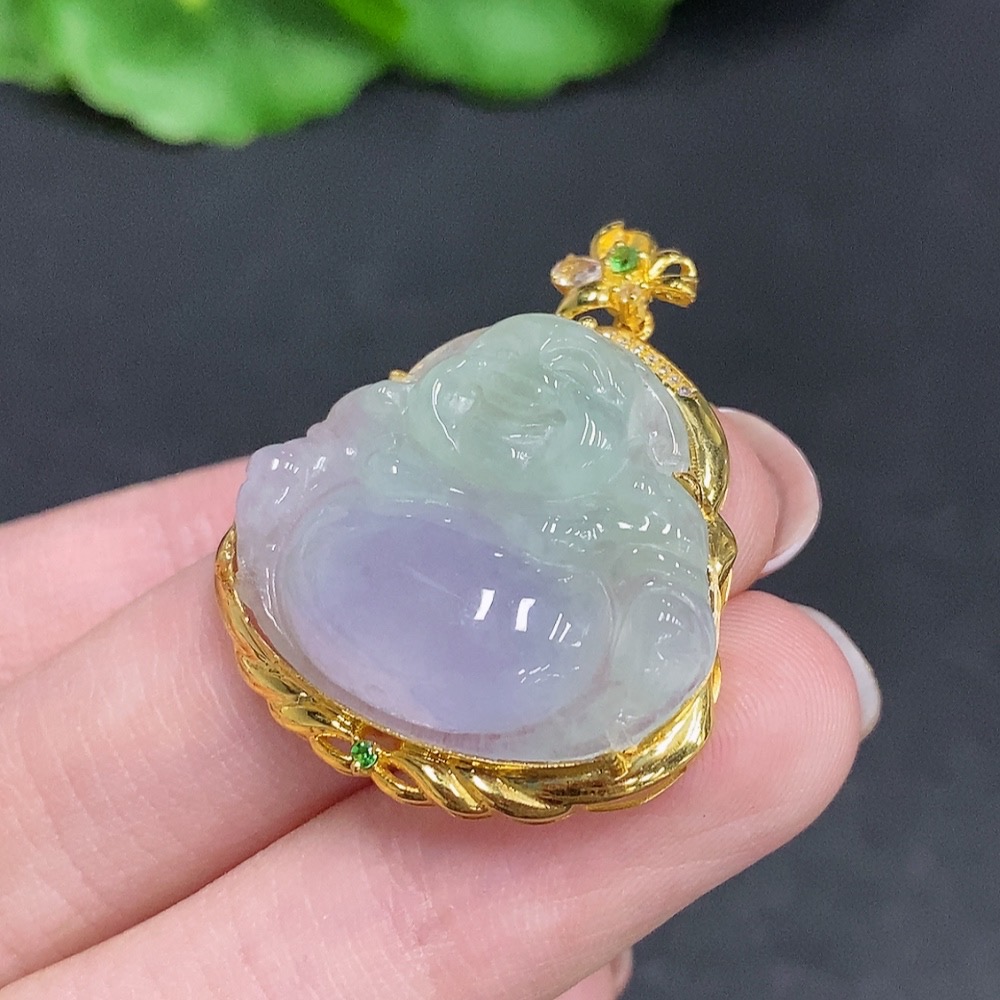 F34002844 Jadeite Buddha Pendant 18k Gold Total Weight Approx. 6g With Diamond Accents (Minimum Side Stones Only)