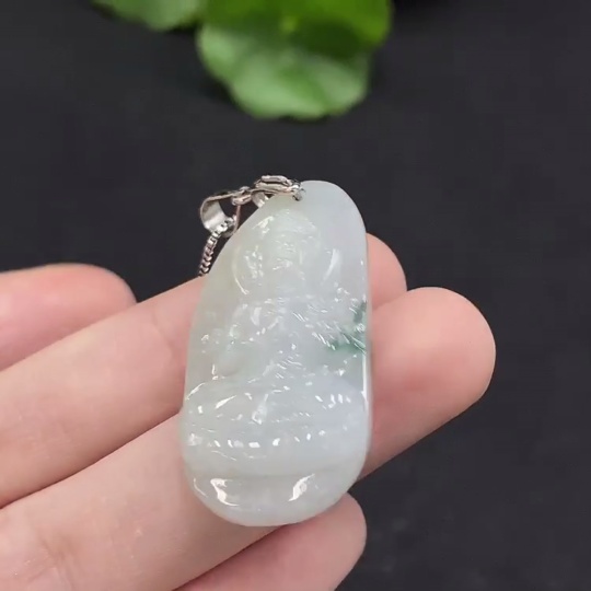 F34029835 Jadeite Guanyin Pendant Total Weight Approx. 10.7g (Non-Gold Inlaid)