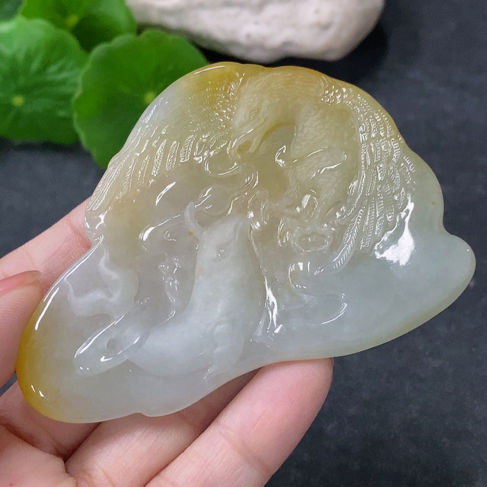 F34042934 Jadeite Pendant Eagle Spreading Wings Total Weight Approx. 39.52g