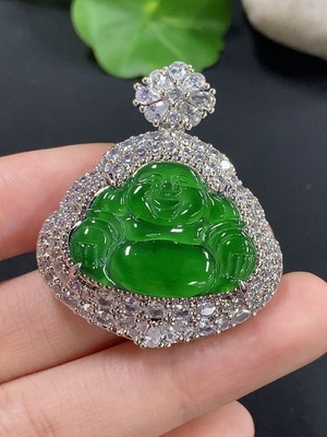 F42968555 翡翠佛公镶嵌吊坠 非金镶 货品总重约15g