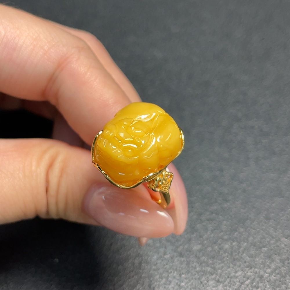 C33922308 Amber Beeswax Ring Adjustable Non-Gold Total Weight Approx.5g Colorless Coating