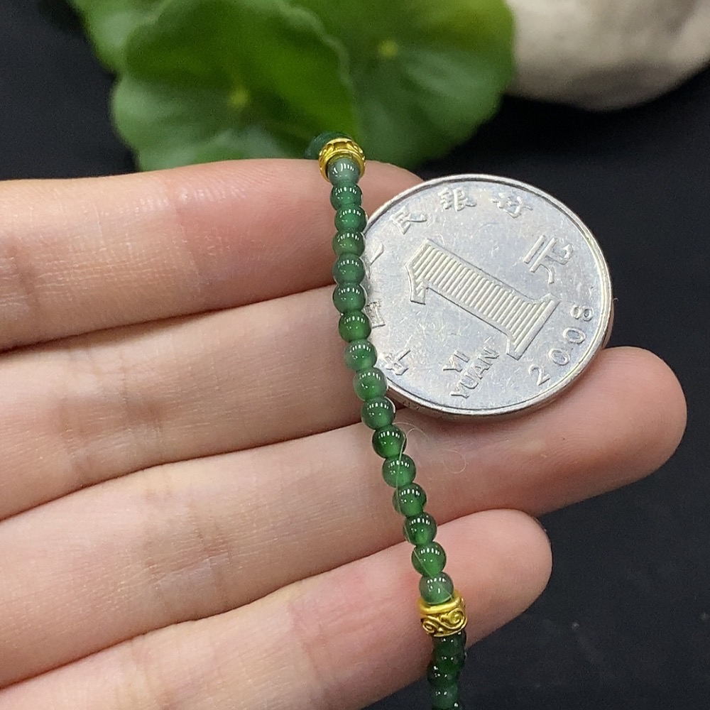 F34996627 Jadeite Beaded Bracelet Approx. 3mm Beads Non-Gold-Inlaid Total Weight Approx. 3.5g