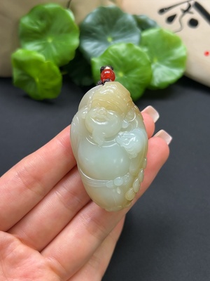 H41917465 和田玉财神挂件 总重约42.4g 含绳
