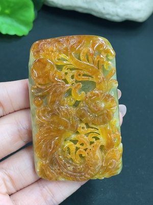 F42971357 翡翠凤穿牡丹挂件 货品总重约86.96克