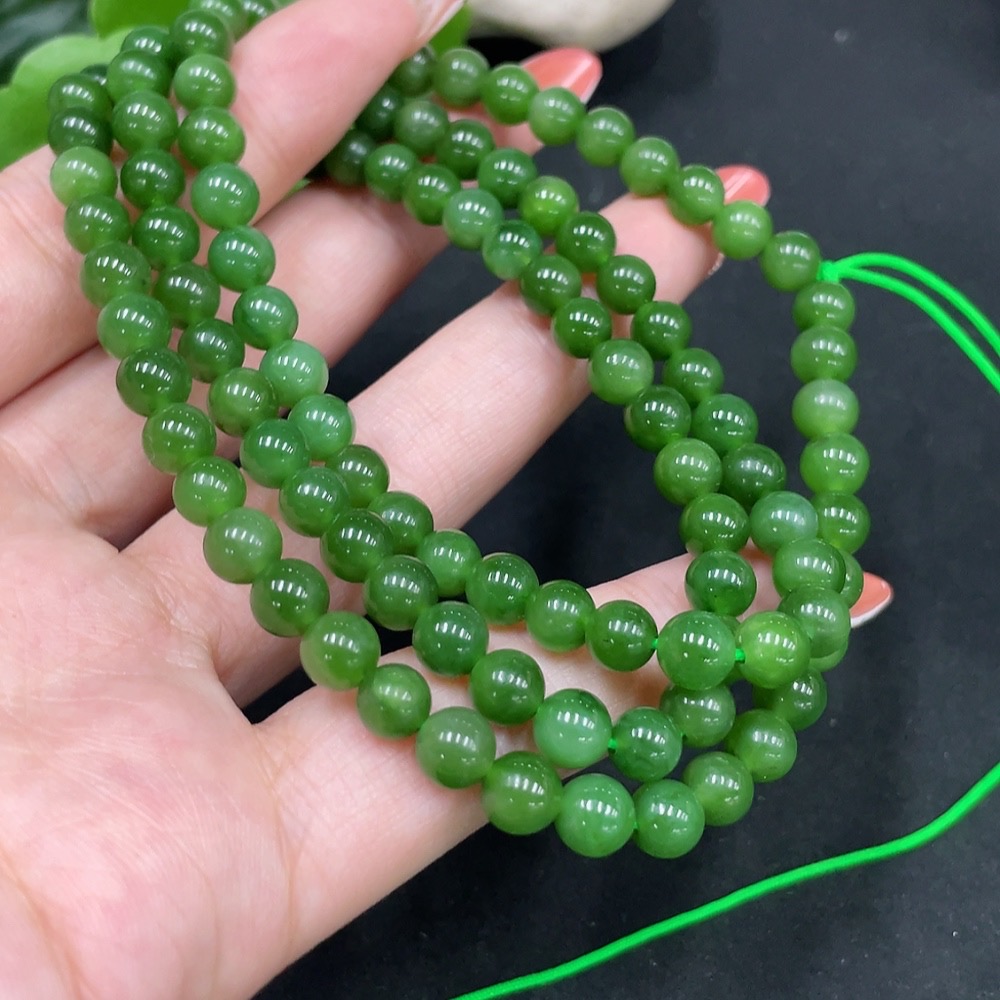 H35112132 Hetian Jade Jasper Bead Necklace, Approx. 5.8mm, Total Weight About 37g
