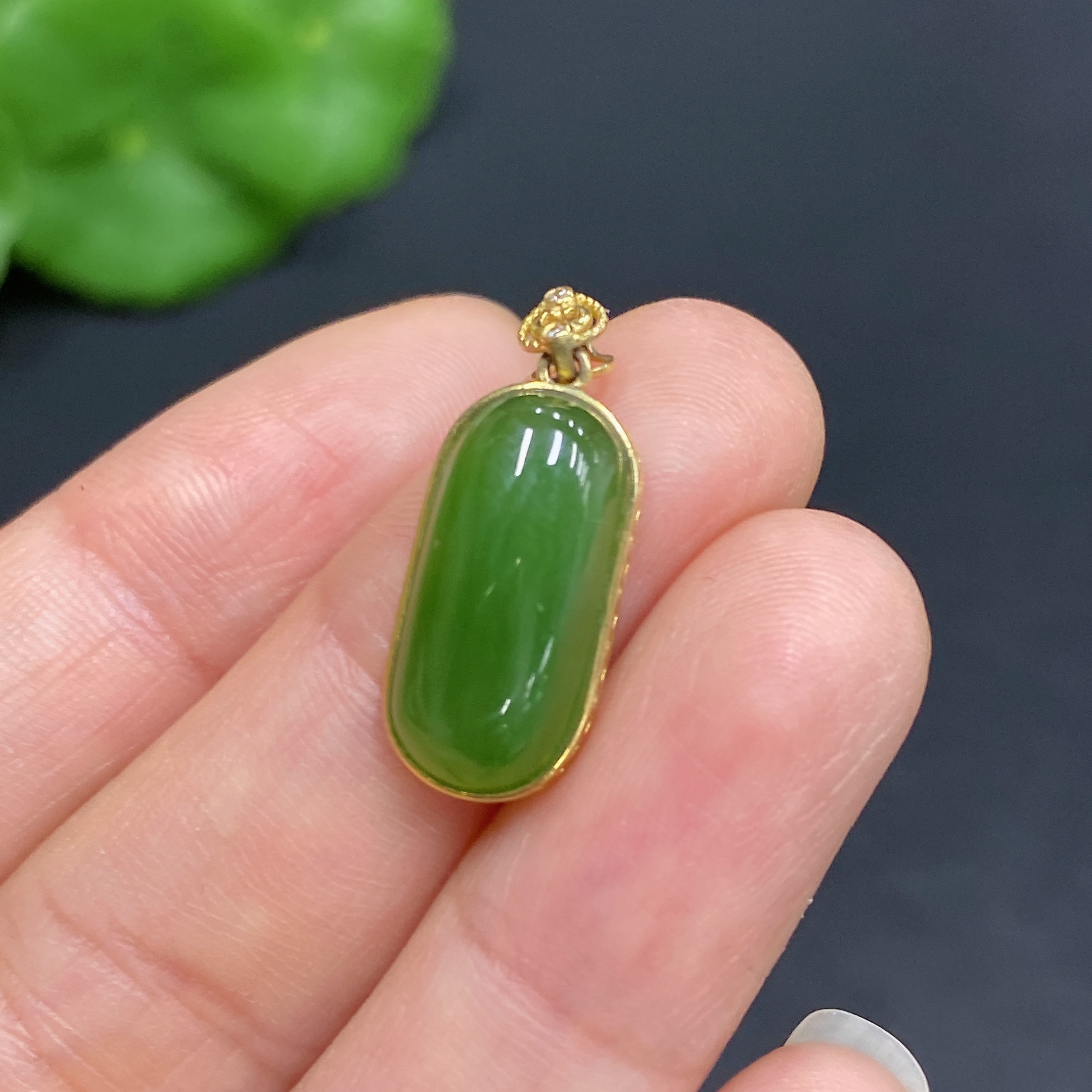 H30517189 Hetian Jade Inlaid Pendant 18K Gold Total Weight Approx. 1.6g