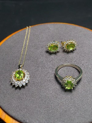 C33842803 Peridot Necklace + Ring + Earrings Non-Gold Adjustable Total Weight Approx. 9g Wholesale Lot