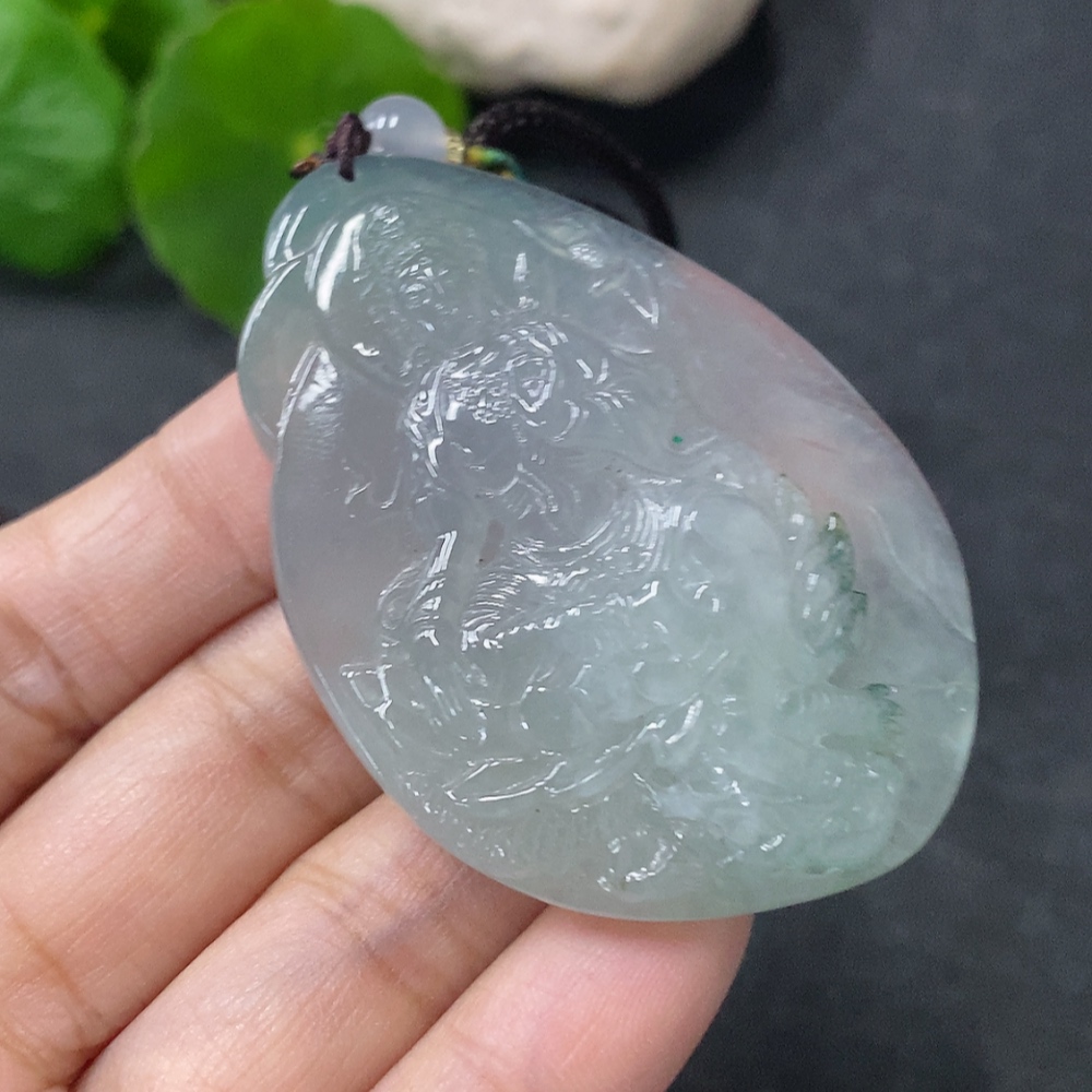 F33913261 Jadeite Pendant Avalokiteshvara Riding a Dragon