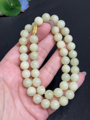 H33863574 Hetian Jade Bead Necklace, Approx. 9.2mm, Total Weight Approx. 62.9g, Non-Gold