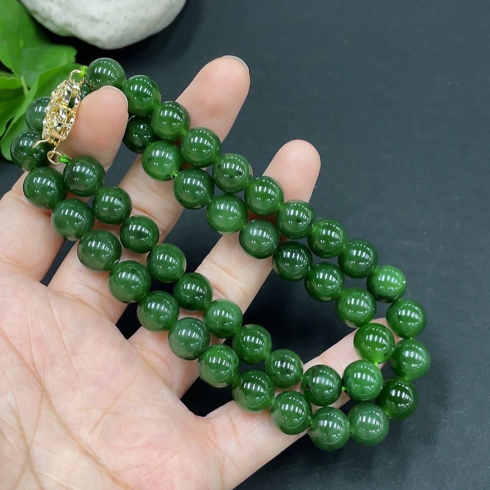 H25935661 Hetian Jade Bead Necklace Approx. 9.1mm Non-Gold Total Weight About 63.4g