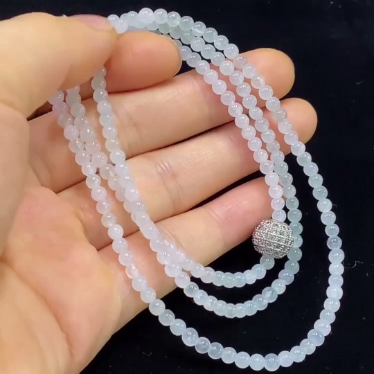 F34024300 Jadeite Bead Necklace Approx. 3.2mm Total Weight Approx. 14.88g Non-Gold