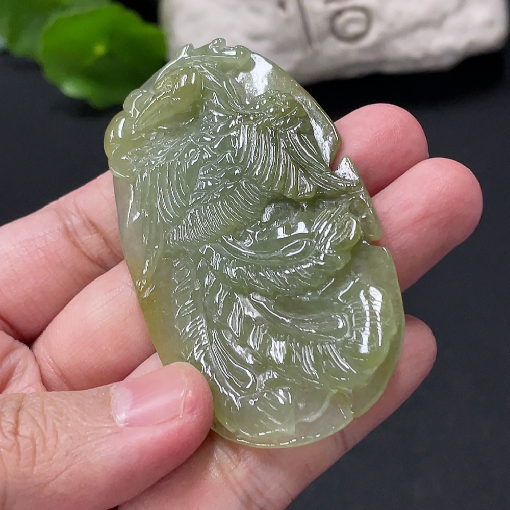 F34018533 Jadeite Phoenix Pendant Total Weight Approx. 27.9g Color Origin Undetermined