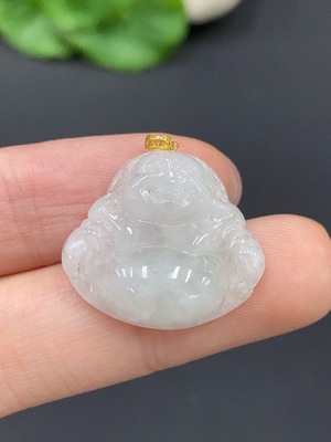 F17858657 Jadeite Buddha Pendant with 18K Gold Clasp, Total Weight 3.446g