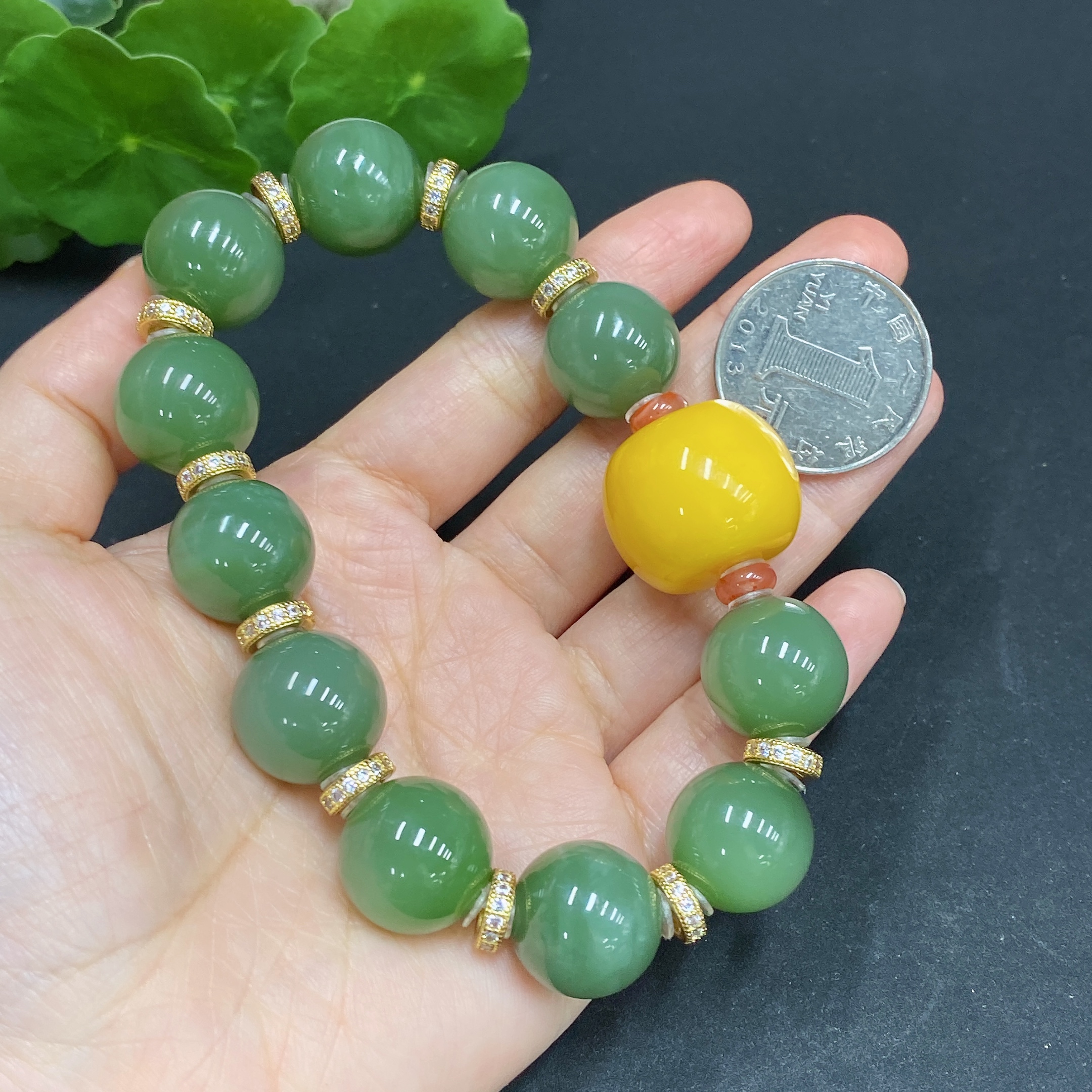 H29405952 Hetian Jade Bracelet Approx.15.8mm Non-gold-inlaid Total Weight Approx.83.6g With Amber and Southern Red Agate