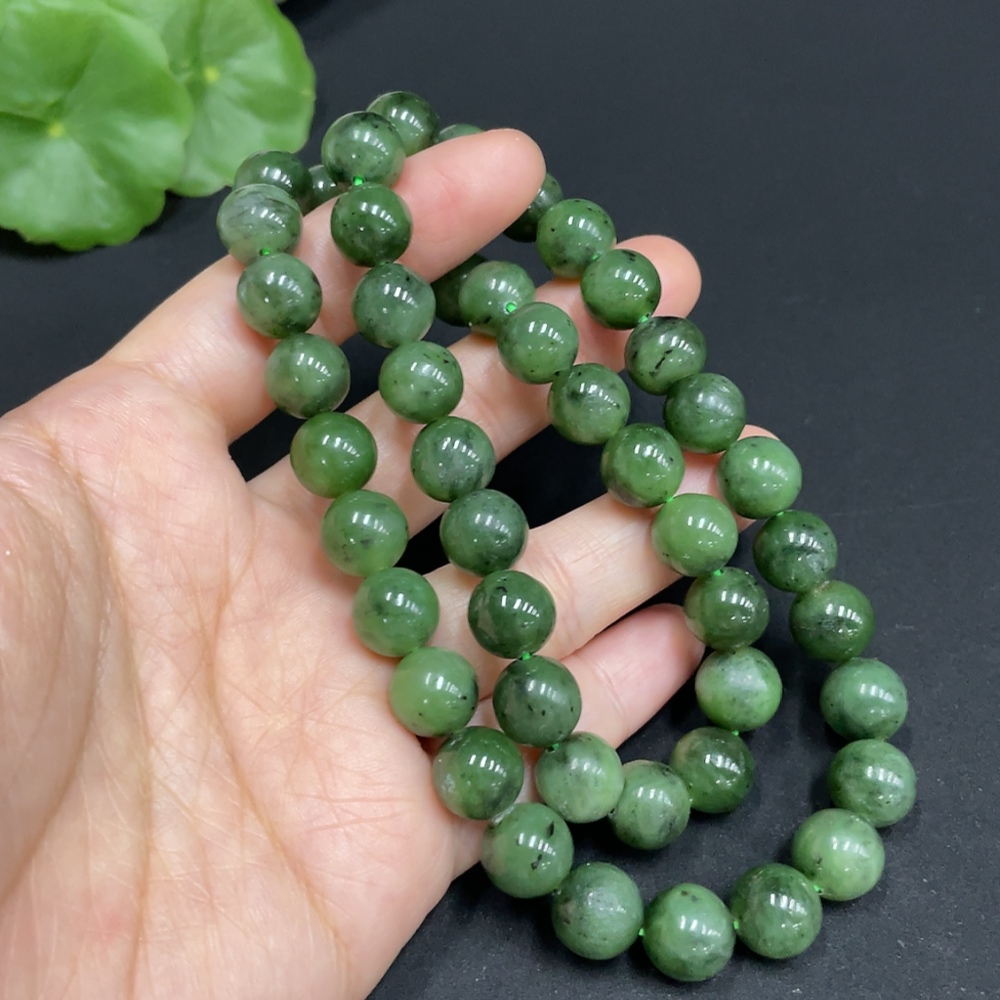H34052739 Hetian Jade Jasper Bead Necklace, Approx. 9.8mm, Total Weight Approx. 69.8g