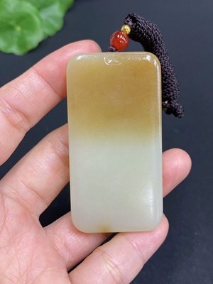 H32771144 Hetian Jade Pendant, Antique-style Plaque, Total Weight (including rope): 43.6g