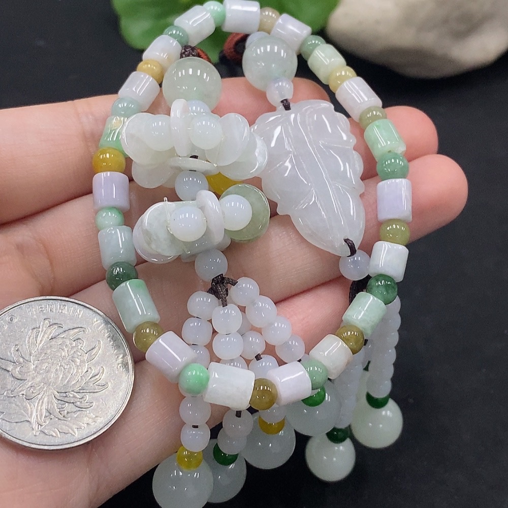F34075260 Jadeite Bracelet/Pendant with Other Mineral Components, Non-Grade A Beads, Containing Impurities