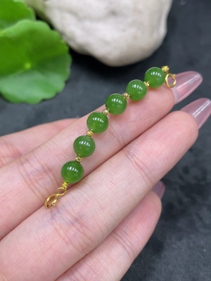 H33926252 Hetian Jade Beads Approx. 5.7mm No Imprint Surface Gold Content 58% 18K Gold Clant Total Weight Approx. 2g