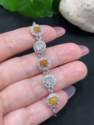 F34983115 Jadeite Inlaid Bracelet Total Weight Approximately 4.2g (Color Origin of Yellow and Red Parts Undetermined) (Non-Gold Inlaid)