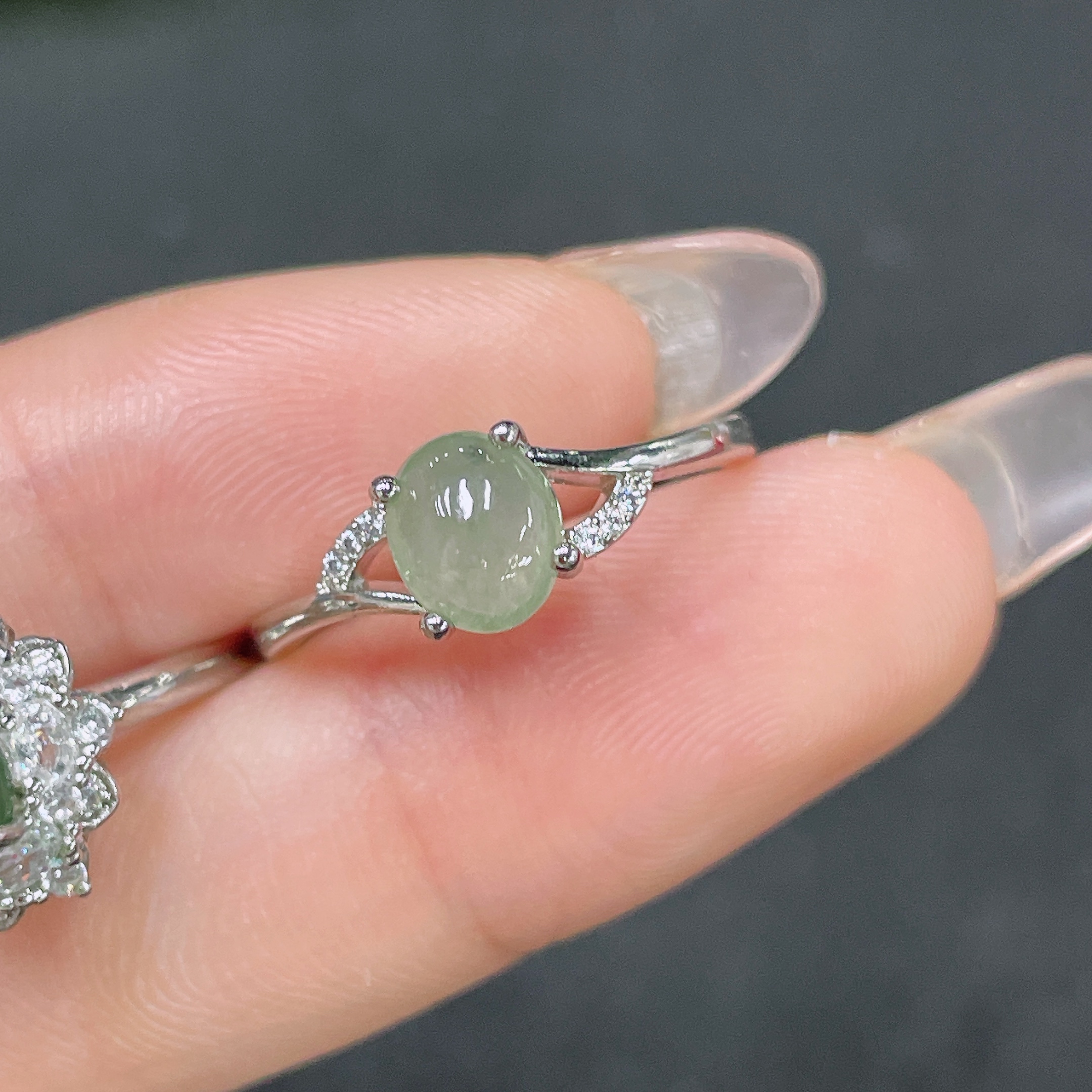 F34065218 Jadeite Inlaid Ring Non-Gold Adjustable Sell as a Lot