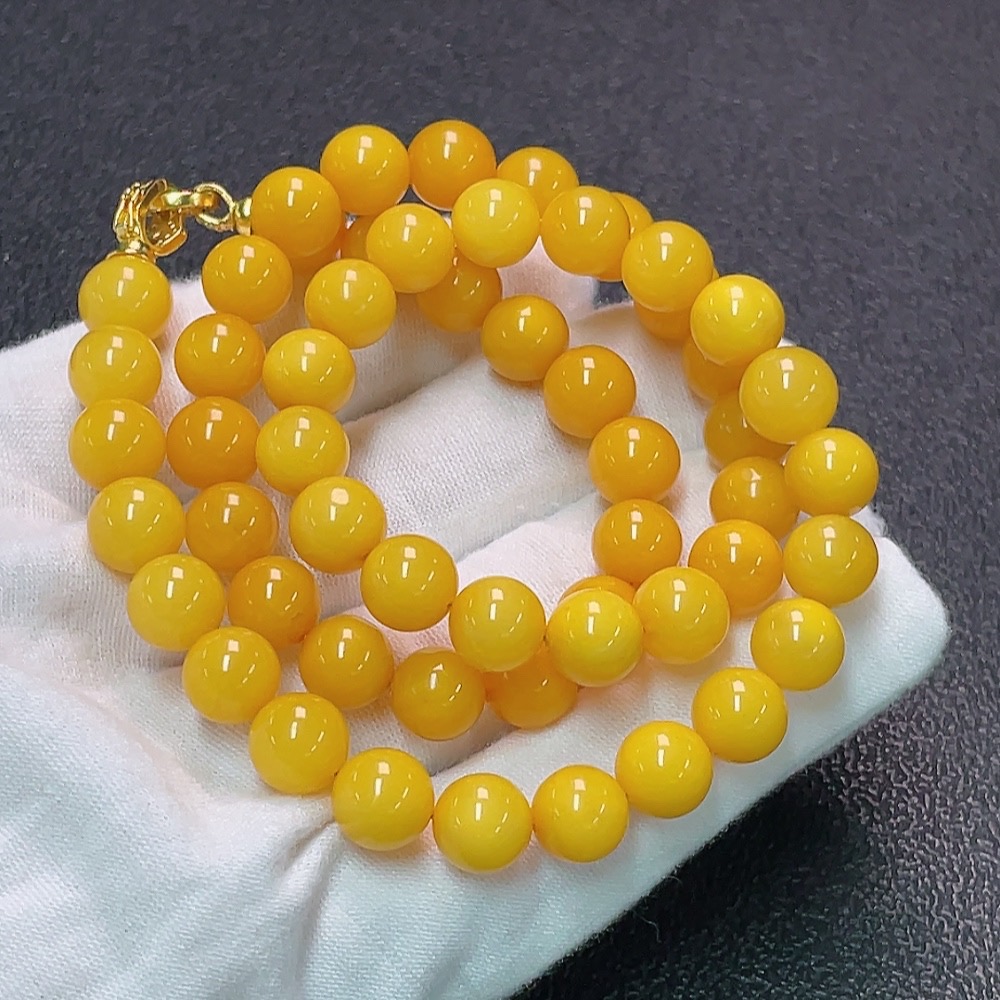 C34950797 Amber Beeswax Beaded Necklace Non-Gold Total Weight Approx. 21.5g Size About 8.6mm