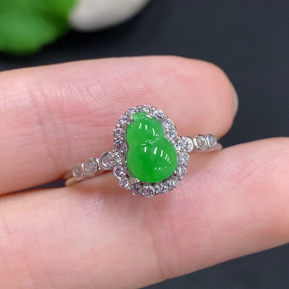 F31687543 Jadeite Gourd Inlay Ring, Non-Gold Inlay, Adjustable Size, Total Weight Approx. 1.8g