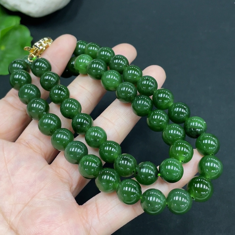 H25935661 Hetian Jade Bead Necklace Approx. 9.1mm Non-Gold Total Weight About 63.4g